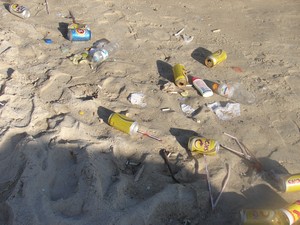 Praia de Ipanema tinha lixo na areia (Foto: Marcelo Elizardo/ G1)