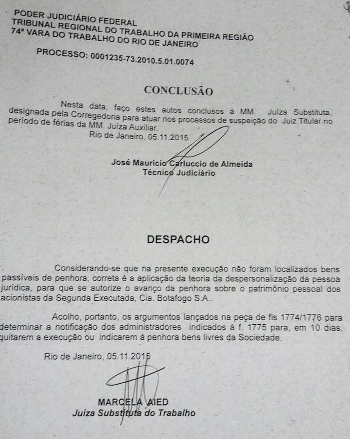 Decisão em ação trabalhista do ex-volante do Botafogo Túlio (Foto: Reprodução)