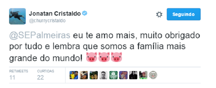Cristaldo Palmeiras (Foto: Reprodução/Twitter) Cristaldo Palmeiras (Foto: Reprodução/Twitter)