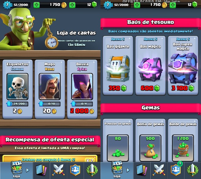 Ainda que não seja ideal, jogador pode comprar cartas e baús em Clash Royale (Foto: Reprodução/Felipe Vinha)