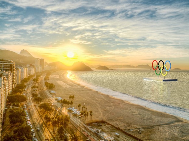 Uma visão de como ficaá a plataforma flutuante com os aros olímpicos (Foto: Divulgação/Empresa Olímpica Municipal)