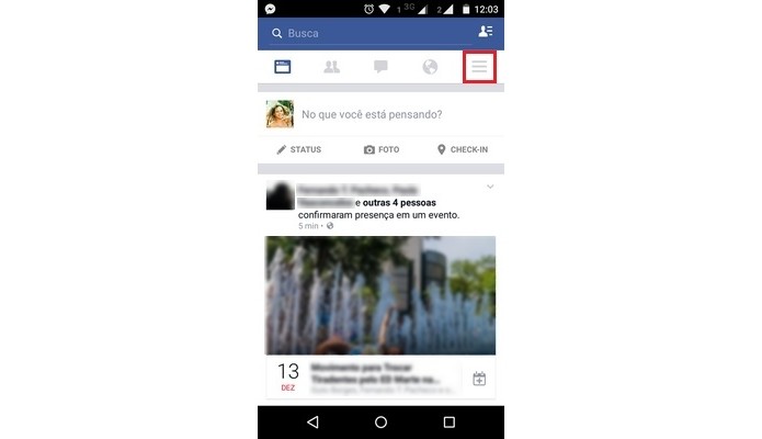 Destaque para menu principal do app móvel do Facebook (Foto: Reprodução/Raquel Freire)