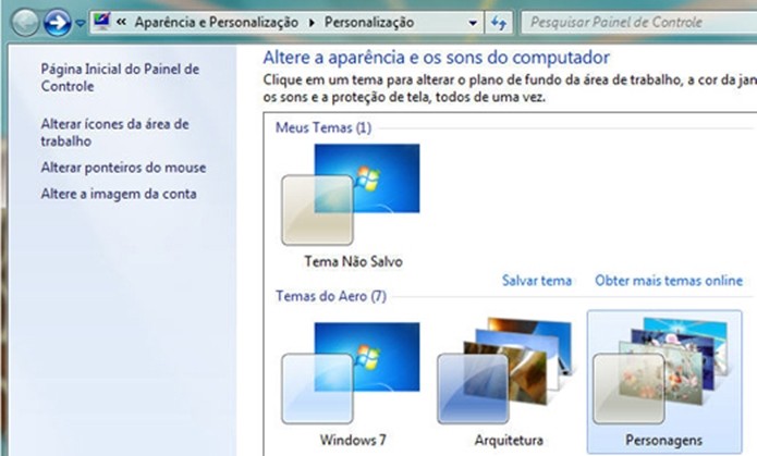 Windows 7 permite criar, alterar e compartilhar temas (Foto: Divulgação/Microsoft)
