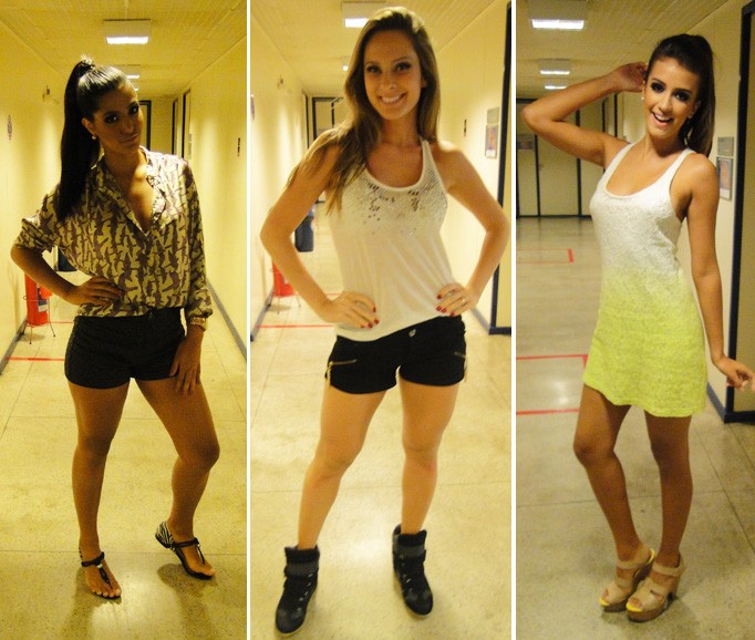 Mariane Silvestre, Eloah Uzeda e Geórgia Busgaib exibem pernas de fora (Foto: Caldeirão do Huck / TV Globo)