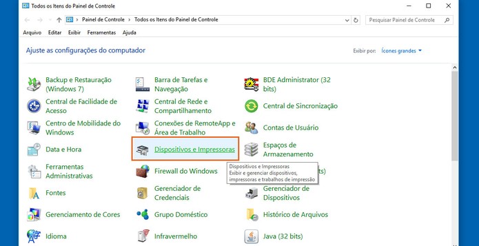 Clique na opção de Dispositivos e Impressoras no Windows 10 (Foto: Reprodução/Barbara Mannara)