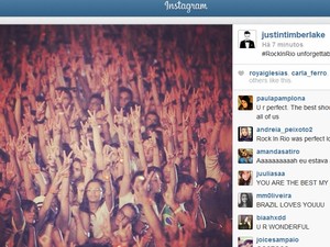 Imagem do público do Rock in Rio divulgada por Justin Timberlake no Instagram (Foto: Reprodução / Instagram)