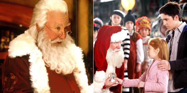 Scott Calvin (Tim Allen) em 'Meu Papai é Noel 2' (2002) e ao lado do filho Charlie (Eric Lloyd), no terceiro filme (Foto: Divulgação/Reprodução)