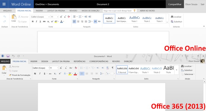 Word Online traz funções mais simples em comparação com Word 2013 (Foto: Reprodução/Elson de Souza)