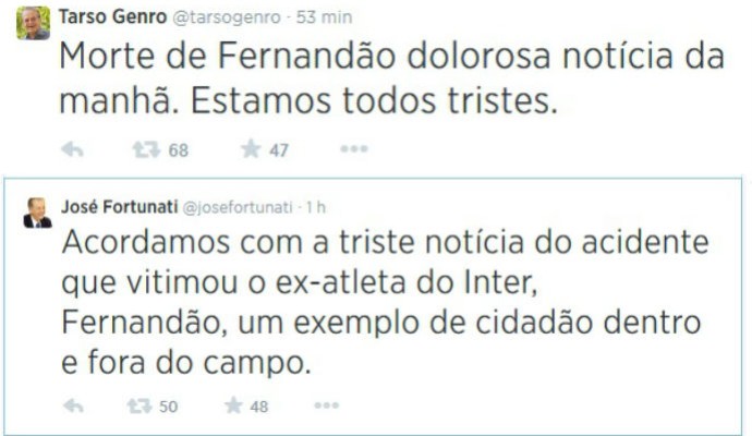 Governador e prefeito do Rio Grande do Sul lamentam morte de fernandão (Foto: Reprodução Twitter)