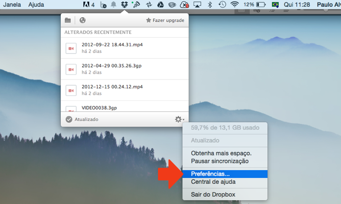 Abra as preferências do Dropbox (Foto: Reprodução/Paulo Alves)