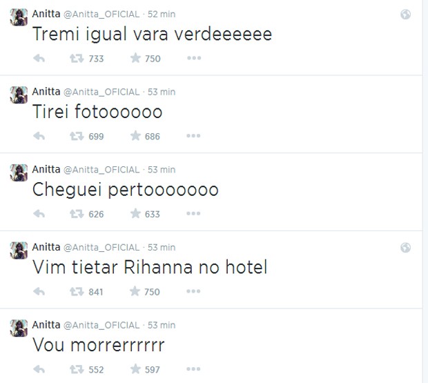 Anitta usou Twitter para falar sobre cara a cara com Rihanna (Foto: Reprodução/Twitter)