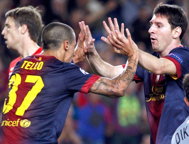 Messi e Tello, Barcelona x Spartak Moscou (Foto: Agência Reuters)
