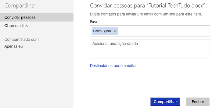 Compartilhando link por e-mail (Foto: Reprodução/Helito Bijora)