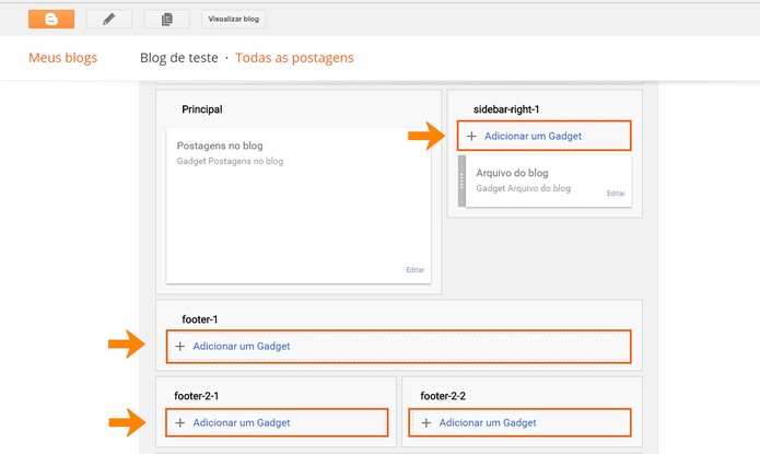 Adicione um gadget no espaço determinado do blog (Foto: Reprodução/Barbara Mannara)