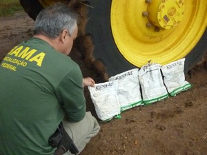 Fiscais do Ibama ainda encontraram três embalagens fechadas do agrotóxico (Foto: Divulgação/Ibama)