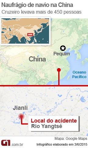 NaufrÃ¡gio de navio na China (mapa) (Foto: Arte/G1)