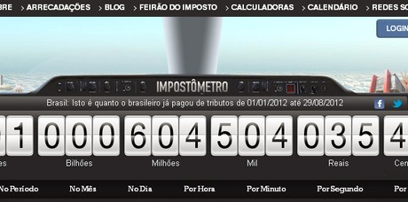 O site do Impostômetro, que mostra em tempo real o quanto os brasileiros gastam com impostos no país (Foto: Reprodução Internet)