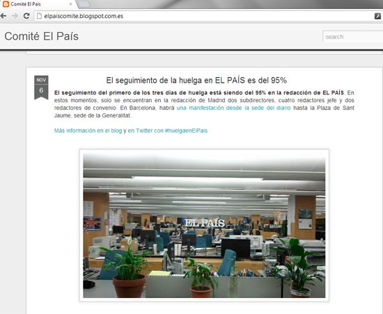Foto de redação vazia é publicada no blog do Comitê dos jornalistas do jornal "El País". (Foto: Reprodução/blog Comitê El País)