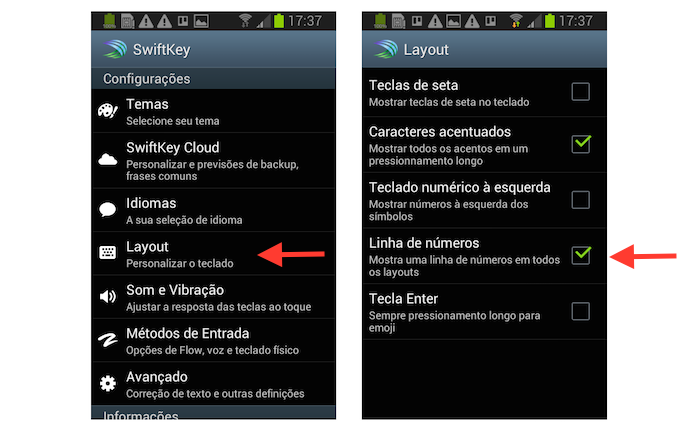 Adicionando a linha de números ao layout do SwiftKey para Android (Foto: Reprodução/Marvin Costa)