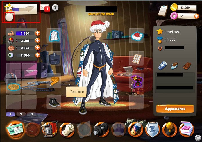 Clique na bola branca abaixo do nível do seu herói para acessar o seu acompanhante (Foto: Reprodução / herozerogame.com)