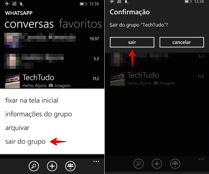Saindo de um grupo no WhatsApp para Windows Phone (Foto: Reprodução/Helito Bijora) (Foto: Saindo de um grupo no WhatsApp para Windows Phone (Foto: Reprodução/Helito Bijora) ) Saindo de um grupo no WhatsApp para Windows Phone (Foto: Reprodução/Helito Bijora) (Foto: Saindo de um grupo no WhatsApp para Windows Phone (Foto: Reprodução/Helito Bijora) )