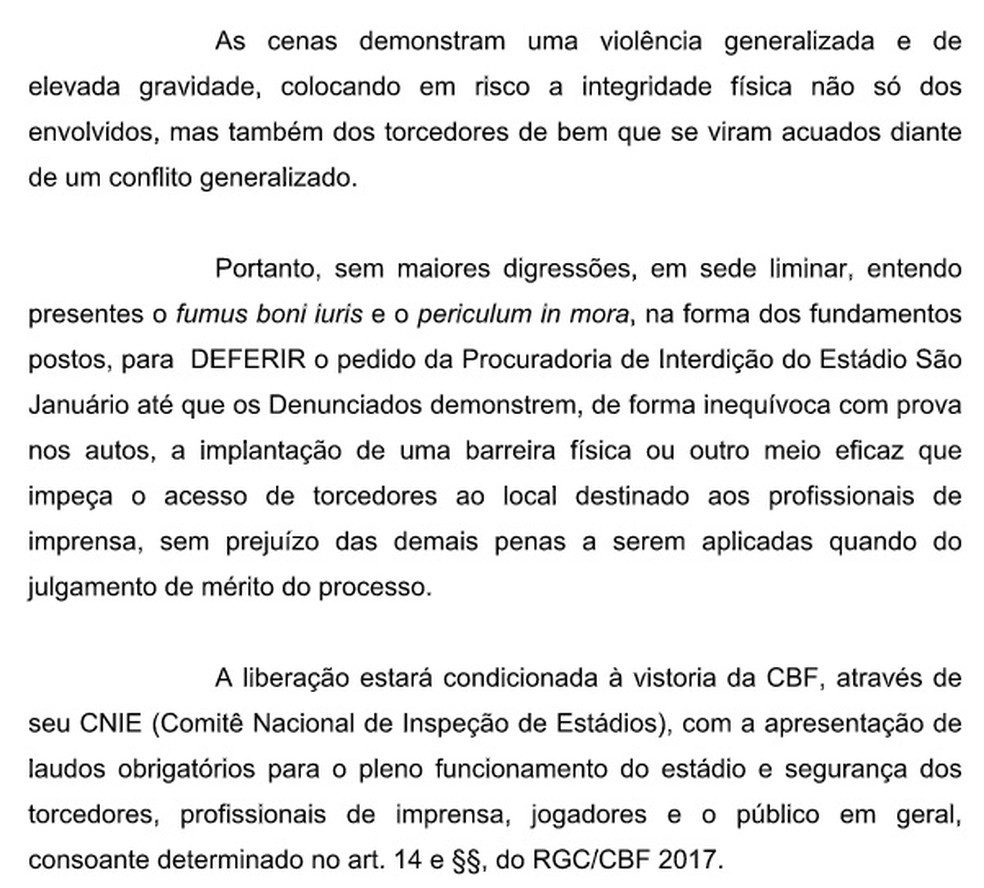 Despacho do STJD sobre interdição de São Januário (Foto: Reprodução)