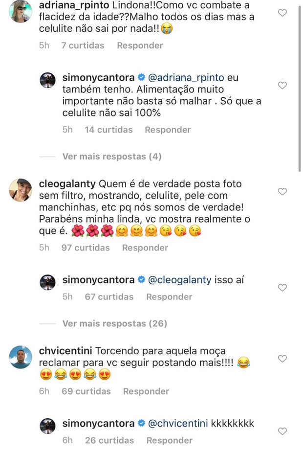 Simony reecbe comentários em postagem (Foto: Reprodução/Instagram)