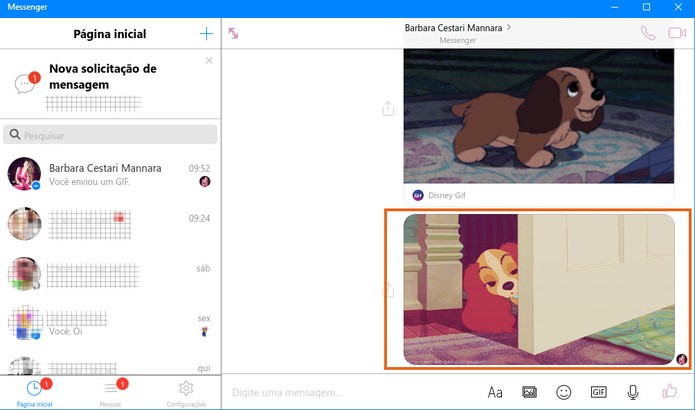 O GIF será enviado na conversa com seu amigo ou grupo do Messenger (Foto: Reprodução/Barbara Mannara)