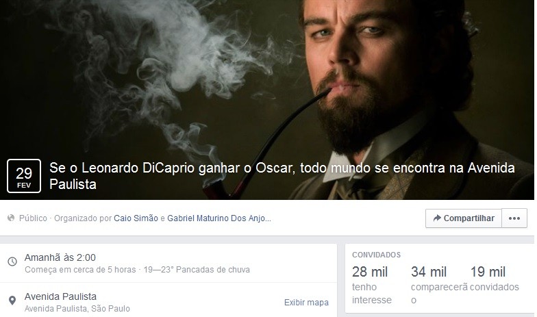 Evento no Facebook promete comemoração caso Leonardo DiCaprio ganhe o Oscar (Foto: Reprodução)