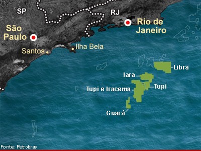 Mapa mostra áreas do pré-sal - Libra (Foto: Editoria de Arte/G1)