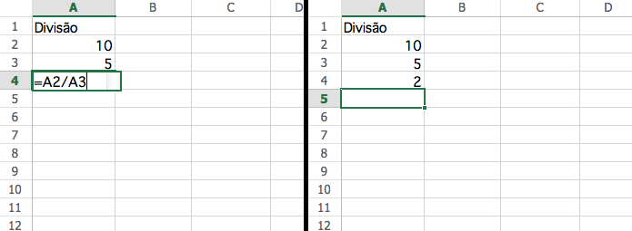 Fazendo uma divisão no Excel (Foto: Reprodução/Edivaldo Brito)