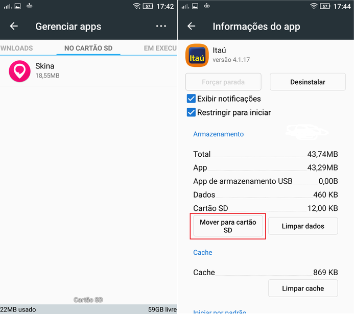 Depois de ver os apps que estão no cartão, volte nos apps baixados e pressione um (Foto: Reprodução/Caio Bersot) Depois de ver os apps que estão no cartão, volte nos apps baixados e pressione um (Foto: Reprodução/Caio Bersot)