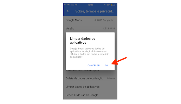 Limpando o cache do Google Maps para iPhone (Foto: Reprodução/Marvin Costa)