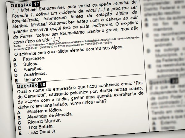 Prova trouxe questões sobre Michael Schumacher e 'rei do camarote' (Foto: Reprodução)