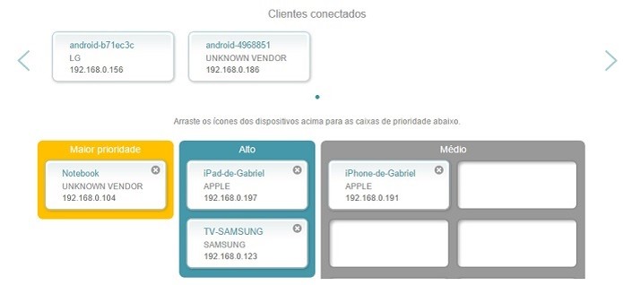 Para configurar o QOS basta arrastar e clicar o card (Foto: Reprodução/Gabriel Ribeiro) (Foto: Para configurar o QOS basta arrastar e clicar o card (Foto: Reprodução/Gabriel Ribeiro))