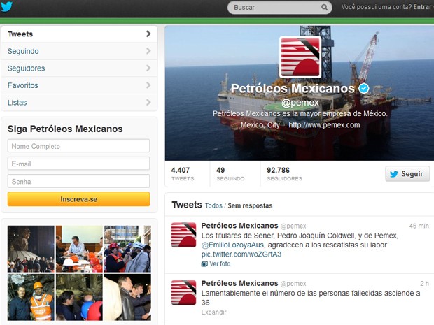 Confirmação via Twitter de 36 mortos na explosão da Pemex, no México (Foto: Reprodução)