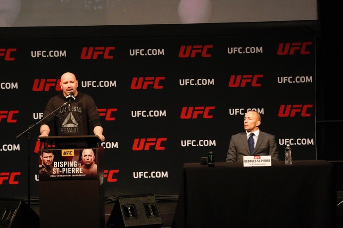 Dana White e Georges St-Pierre coletiva UFC (Foto: Evelyn Rodrigues)