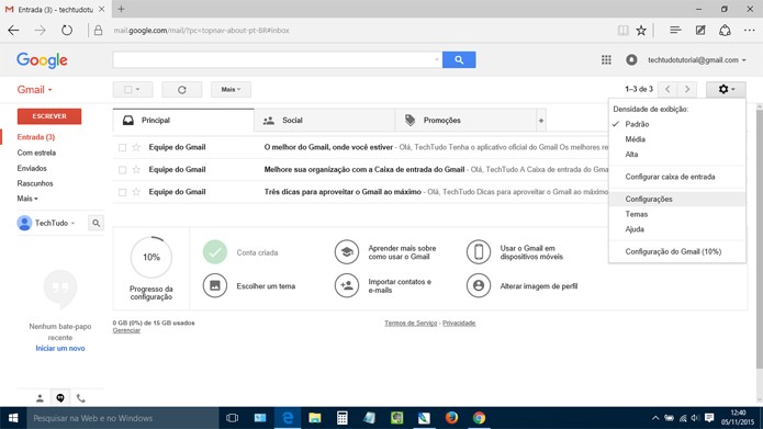 Entre nas configurações do Gmail para dar seguimento ao tutorial (Reprodução)