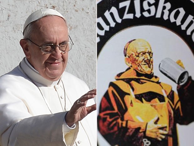 Internautas notam semelhança entre Papa Francisco e símbolo de cerveja (Foto: Reprodução/AFP)