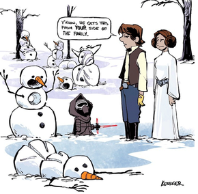Han Solo, Princesa Leia e Kylo Ren ilustrados no estilo de Bill Watterson (Foto: Reprodução/Instagram/briankesinger)