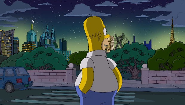 Homer olha para a cidade de São Paulo em novo episódio de 'Os Simpsons' que vai ao ar nesta noite nos Estados Unidos (Foto: Divulgação/Fox)