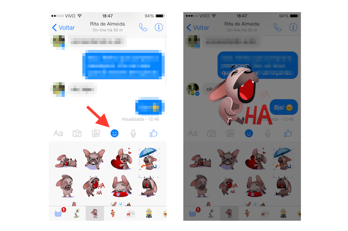 Visualizando a animação de uma figurinha do Facebook Messenger (Foto: Reprodução/Marvin Costa)