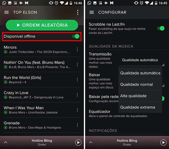 Spotify pode ter músicas baixadas no celular ou qualidade de reprodução diminuída (Foto: Reprodução/Elson de Souza)