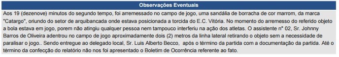 Súmula; Vitória; Barradão; Botafogo (Foto: Reprodução)