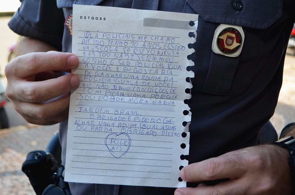 Carta foi deixada por Pietro na companhia da PM (Foto: Polícia Militar/Cedida)