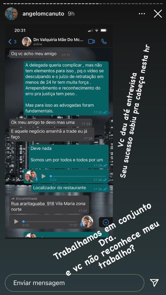Angelo Canuto compartilha mensagens trocadas com Kevin (Foto: Reprodução/Instagram) Angelo Canuto compartilha mensagens trocadas com Kevin (Foto: Reprodução/Instagram)