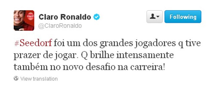 ronaldo seedorf twitter (Foto: Reprodução ) ronaldo seedorf twitter (Foto: Reprodução )