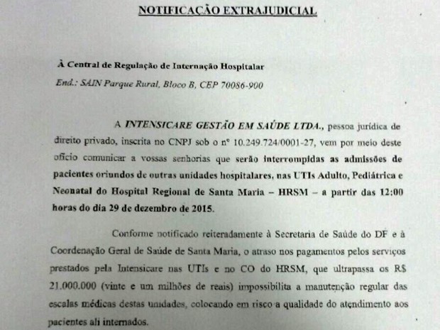 Comunicado informando fechamento de UTI para novos pacientes (Foto: Reprodução) Comunicado informando fechamento de UTI para novos pacientes (Foto: Reprodução)