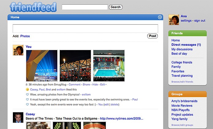 O FriendFeed é um serviço de compartilhamento online adquirido pelo Facebook em agosto de 2009 (Foto: Reprodução/FriendFeed)
