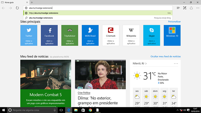 Usuário precisa acessar site para baixar extensões no Microsoft Edge (Foto: Reprodução/Elson de Souza)